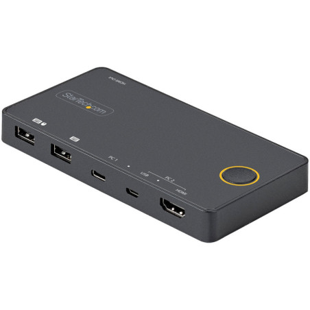 StarTech 2 Port Hybrid USB-A + HDMI & USB-C KVM Switch - Single 4K 60Hz HDMI 2.0 Monitor - Compact Desktop and/or Laptop HDMI KV