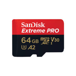 SanDisk Extreme Pro MicroSDxc - Sqxcu 64GB - V30 - U3 - C10 - A2 - Uhs-I - 200Mb/S R - 90Mb/S W - 4X6 - Sd Adaptor - Lifetime Li