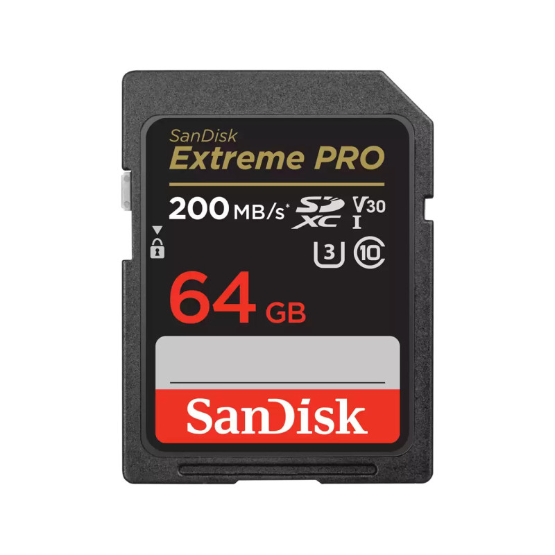 SanDisk Extreme Pro Sdxc - Sdxxu 64GB - V30 - U3 - C10 - Uhs-I - 200Mb/S R - 90Mb/S W - 4X6 - Lifetime Limited