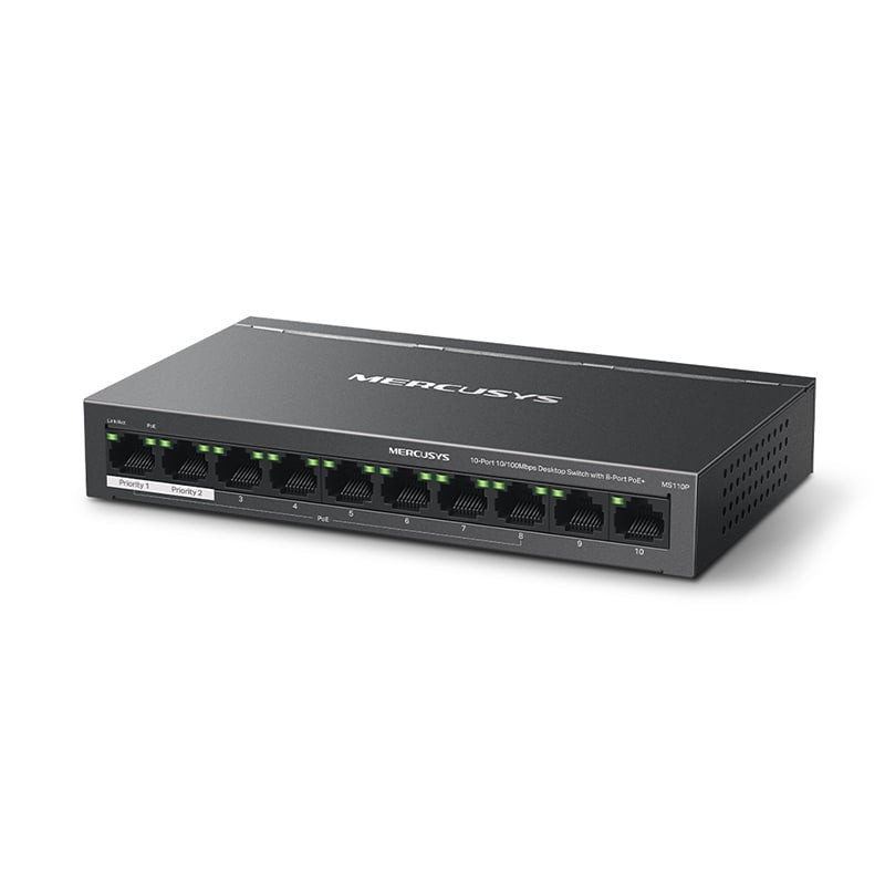 Mercusys MS110P 10-Port 10/100Mbps Desktop Switch with 8-Port PoE+