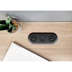 OE Elsafe | PIP3 649005 | Mounted Desktop Power 2 x GPO 1 x TUF-R 25W with 2000mm Lead and 10a Three Pin Plug | BLACK