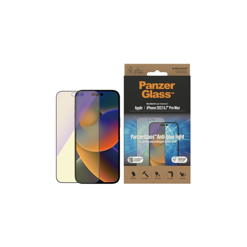 PanzerGlass Apple iPhone 14 Pro Max Anti-Blue Light Screen Protector Ultra-Wide Fit - (2794) - Antibacterial - Scratch Resistant