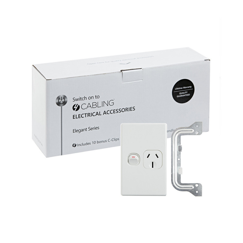 4C | Elegant Single Power Point 250V 15A | Vertical | 10 Pack with 10 FREE C-Clips